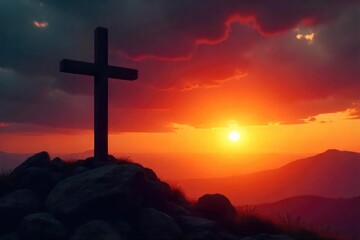 Silhouette of a Cross at Sunset A Somber Yet Hopeful Good Friday Image