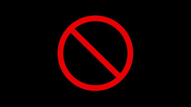 Red Prohibition icon Sign: A Universal Symbol of Restriction & Warning. Red warning sign, prohibited, stop or no entry forbidden red circle icon animation on black background. warning symbol, alert.