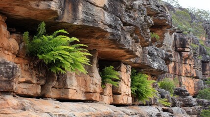 Rocky cliff face with ferns