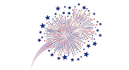 Red White and Blue Firework Burst with Stars on White Background