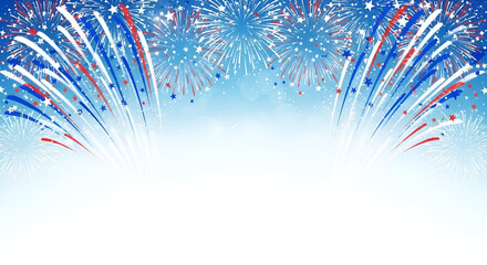 Red White and Blue Fireworks Display Against Blue Sky