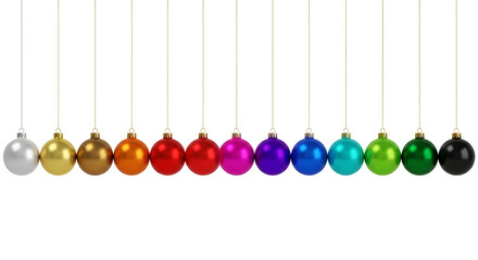 Row of Colorful Christmas Ornaments baubles hanging