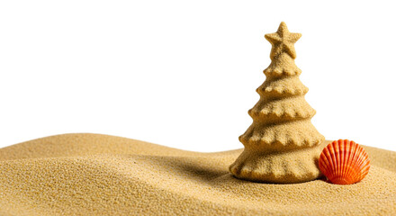 Sand Christmas Tree and Seashell on Beach image photo
