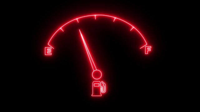 glowing Neon fuel indicator icon, fuel gauge. Fuel gauge full-empty-full car dashboard meter icon. Fuel Gauge icon Animation, Fuel Meter Dashboard, modern stylish speed meter.
