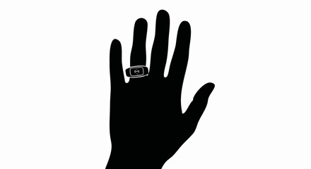 Fototapeta premium Wearable smart ring technology icon. Hand with an NFC device for contactless payment. Minimalist silhouette vector illustration