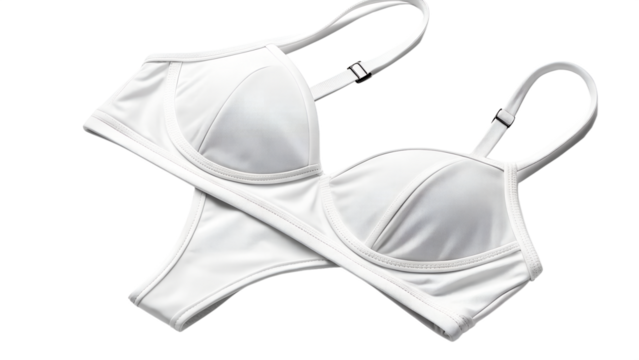 White lace bra and matching thong underwear set, isolated on transparent background - Powered by Adobe