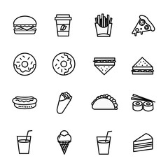 Minimal Food Line Icon Set | 12 Modern Black Outline Food Vectors