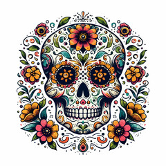 Hand drawn mexican sugar skull isolated on white background. Design element flower