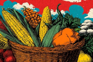pop art style farmer's harvest