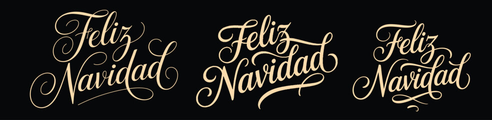 Feliz Navidad lettering text Typography happy Christmas calligraphy Greeting card bundle or group collection set Vector illustration for holiday&rsquo;s festive t shirt trendy tee design Print