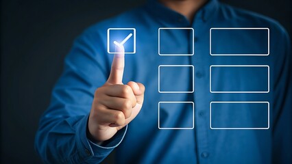 Man pointing at a check box on a virtual interface