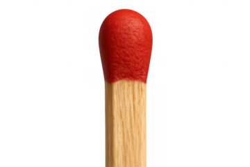 Matchstick with a red head showing igniting potential and danger on a transparent background