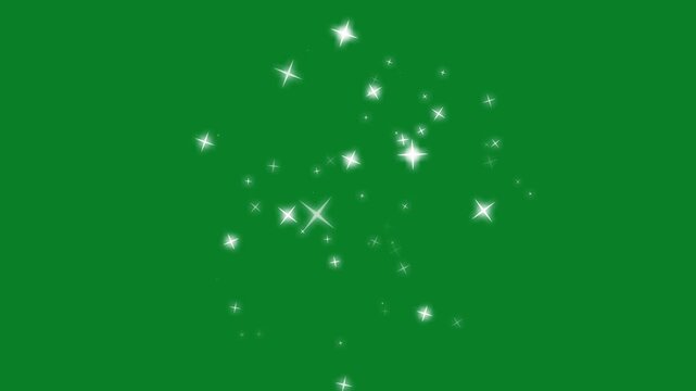Glitter Twinkling Star FX, bright sparkling shimmer animation with subtle flash glow, doodle cartoon star sparkles floating on green screen chroma key, loopable 4K glitter shine background