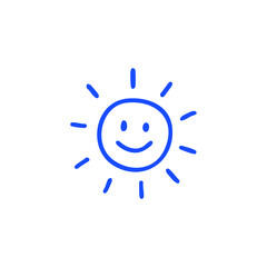 Fototapeta premium Blue line art sun with a smiley face