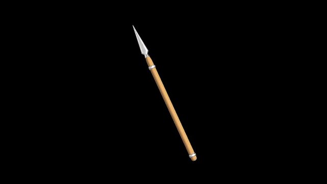 Wooden Spear with Metal Tip on Black Background