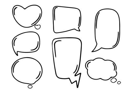 speech bubbles set. Cute doodle comic speech bubbles set in black and white vector illustration