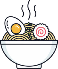 Minimalist Ramen Noodle Bowl Flat Vector Icon