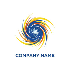 Obraz premium Abstract Swirling Vortex Logo Design with Dynamic Blue Yellow and Orange Hues.