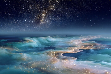 Celestial Ocean A Dreamy Seascape Under a Starry Sky