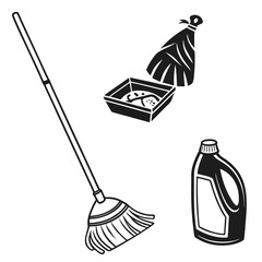 Cleaning supplies including a mop dustpan and cleaning liquid bottle