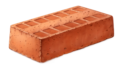 A single red brick with holes isolated on transparent background