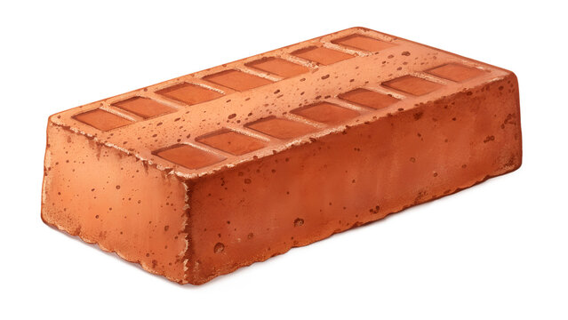 A single red brick with holes isolated on transparent background