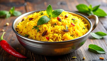 Delicious Yellow Rice Dish with Herbs.