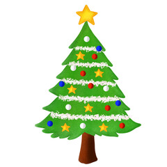 Decorated Christmas Tree with Star and Ornaments Illustration