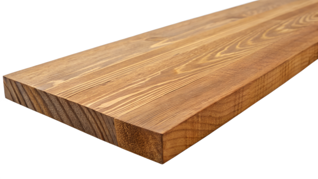 Closeup of a wooden plank with visible grain texture isolated on transparent background