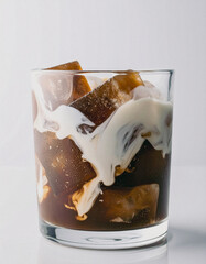 Milk Being Poured Over Coffee Ice Cubes
