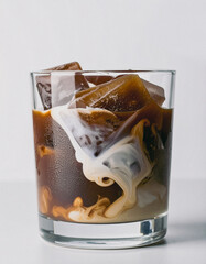 Milk Being Poured Over Coffee Ice Cubes