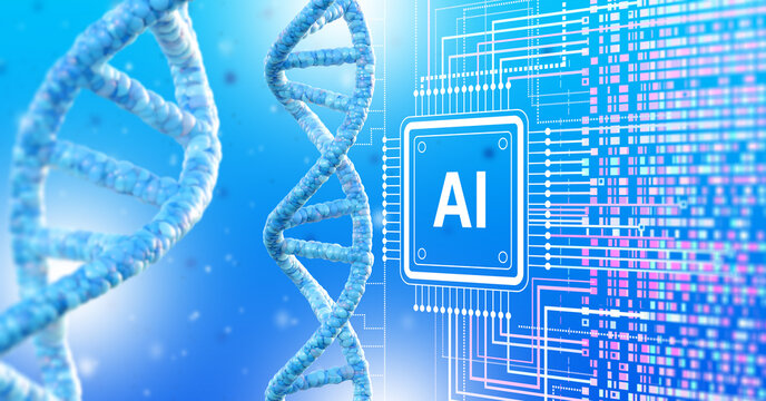Artificial intelligence integrates with genetic research, analyzing DNA sequences for biotechnology, medicine, and bioinformatics innovation.