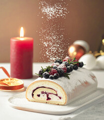 🕯️ 롤케이크 사진 제목 제안 🎂
요청하신 두 번째 사진에 대한 구체적이고 정확한 제목들을 아래와 같이 제안합니다.

1. 가장 구체적인 설명 제목:

Mixed Berry Cream Roll Cake with Powdered Sugar Falling