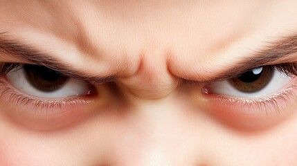 Intense close-up of furrowed brows and narrowed eyes displaying anger or strong determination.