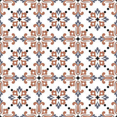 Blue and Orange Luxury Seamless Pattern with Traditional Ethnic Motifs