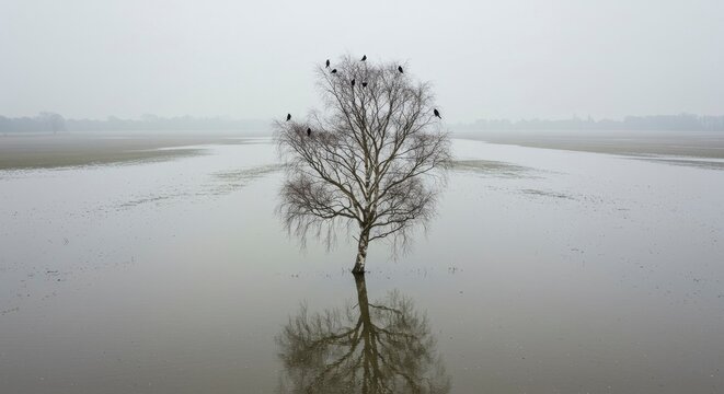 Lone Tree with Crows in Flooded Field