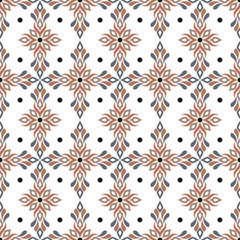 Luxury blue and orange seamless pattern with ethnic Arabic, Turkish, and Indian motifs. Ideal for textile, wallpaper, fabric prints, packaging, and decorative design.