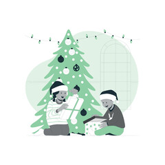 Kids open their Christmas gifts Cartoon Illustrations