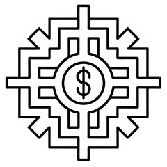 Dollar sign in a complex, maze-like circular structure