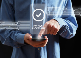 Person checking mobile phone payment successful confirmation