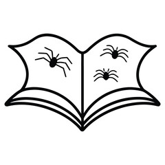 Open book with spiders on the pages