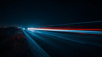Night city highway traffic with cars and lights