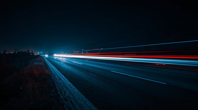 a dynamic high speed highway at night with digital wireframe effects luminous trails and vibrant neon like lights creating a futuristic energy efficient transportation network