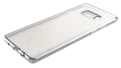 A transparent protective case for a smartphone, showing a textured pattern, isolated on transparent background