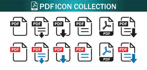 PDF file format icons set. PDF file download symbols. Vector illustration eps 10