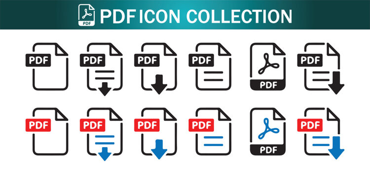 PDF file format icons set. PDF file download symbols. Vector illustration eps 10