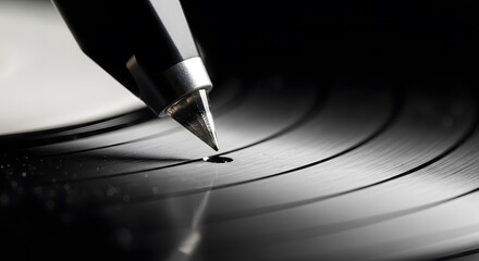 Vinyl record player, Close-up of a stylus playing a vinyl record, music and retro sou