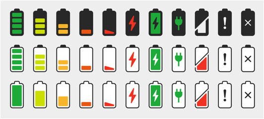 バッテリーアイコンセット ベクター	カラフル
