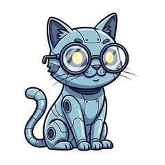 Clever robot cat with glasses sparks imagination and innovation ideas