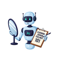 Confused robot studies human emotions in mirror, seeking understanding